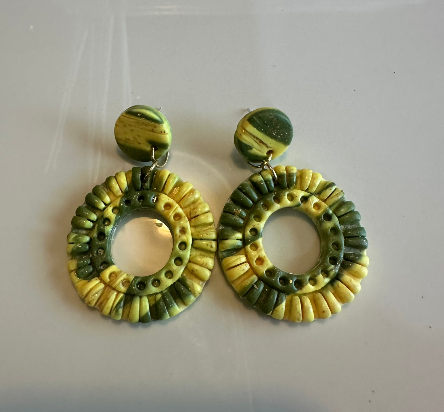Polymer Clay Earrings- Chanah-Olive & Yellow