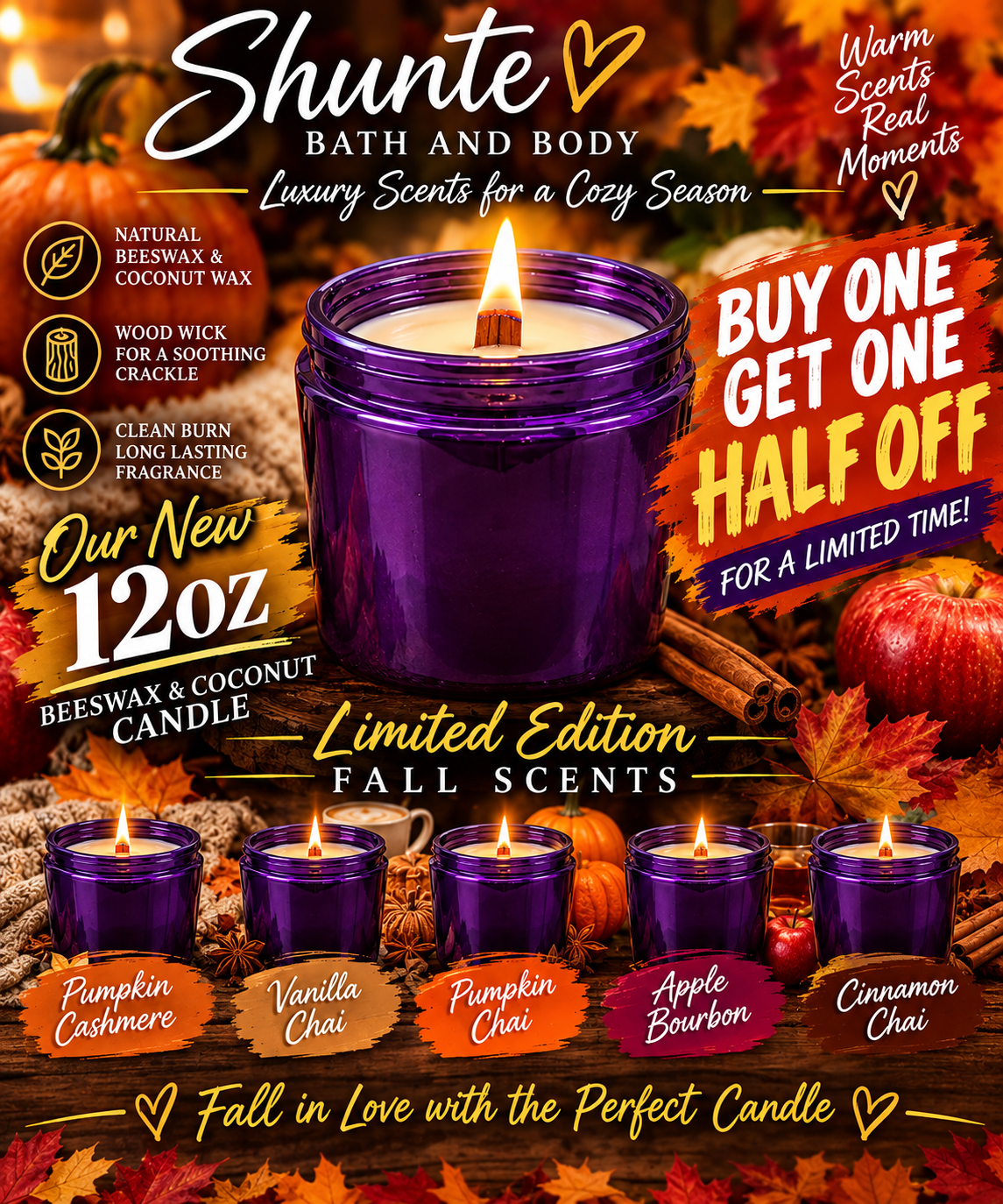 Fall Collection | 12 oz Beeswax & Coconut Wood Wick Candle