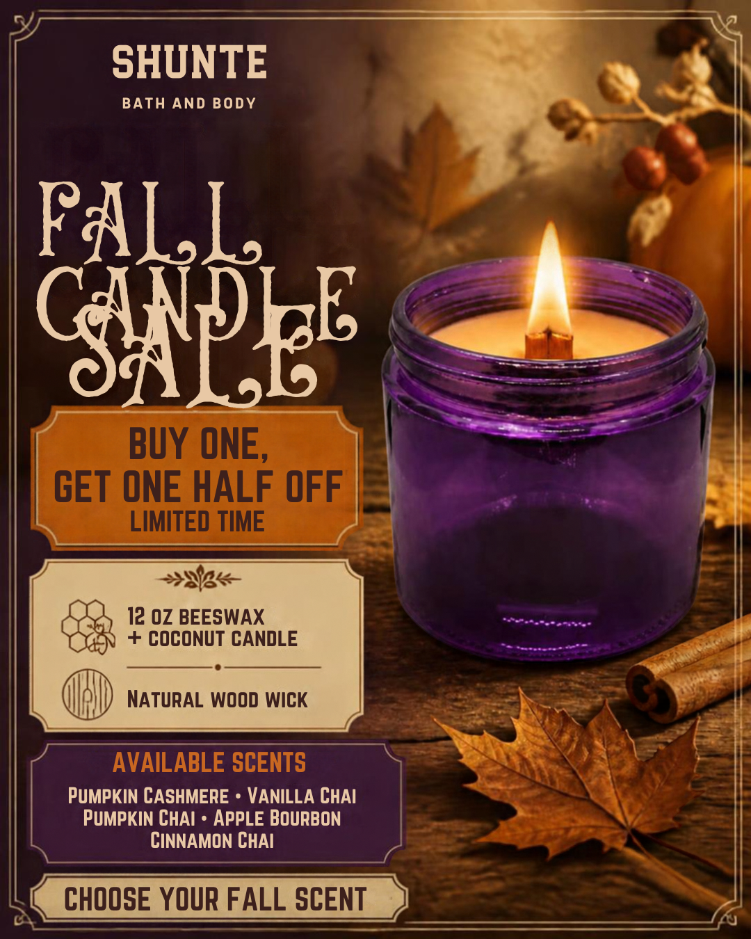 Fall Collection | 12 oz Beeswax & Coconut Wood Wick Candle